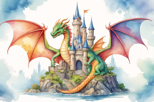 Painted fire breathing dragon from fairy tale