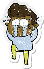 distressed sticker of a cartoon crying man