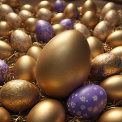 Fototapeta na wymiar Heap of decorated colorful easter eggs