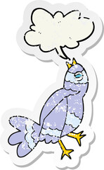 retro distressed sticker of a cartoon bird singing