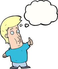 cartoon man giving thumbs up sign with thought bubble