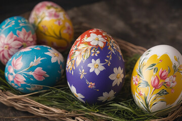 Fototapeta premium Heap of decorated colorful easter eggs
