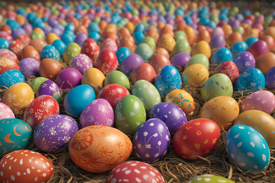 Heap of decorated colorful easter eggs