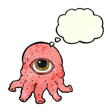 cartoon alien head with thought bubble