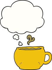 cartoon coffee cup and thought bubble