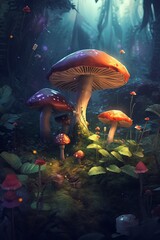 Fototapeta na wymiar illustration, flowers and mushrooms