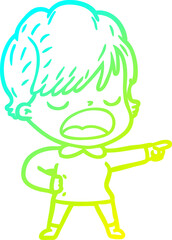 cold gradient line drawing cartoon woman talking