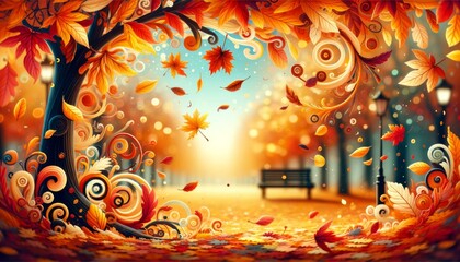 Enchanted Autumn Park Scene, Fantasy Concept