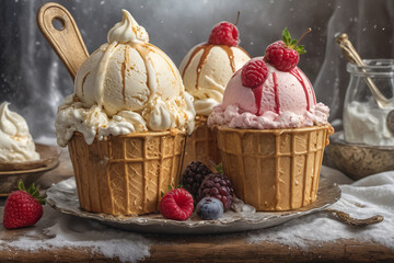 Fototapeta na wymiar Delicious and tasty ice cream composition