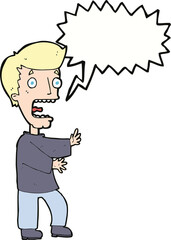 cartoon terrified man with speech bubble