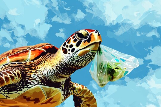 a turtle with plastic bags in its mouth