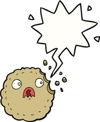 frightened cookie cartoon and speech bubble