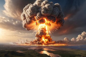 Explosion of destroying nuclear bomb