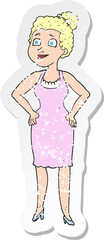 retro distressed sticker of a cartoon woman wearing dress