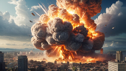 Explosion of destroying nuclear bomb - obrazy, fototapety, plakaty
