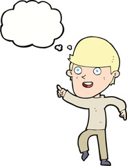 cartoon happy man with thought bubble