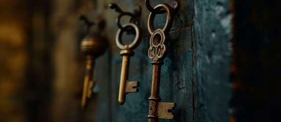 Unused keys are hung by a keyhole.