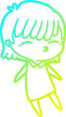 cold gradient line drawing cartoon woman