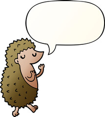 cartoon hedgehog and speech bubble in smooth gradient style
