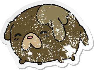 distressed sticker cartoon of cute kawaii dog