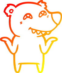 warm gradient line drawing cartoon polar bear showing teeth