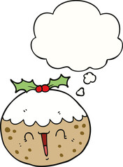 cute cartoon christmas pudding and thought bubble