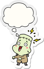 cartoon undead monster man and thought bubble as a printed sticker