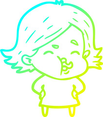cold gradient line drawing cartoon girl pulling face