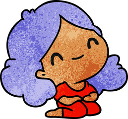 textured cartoon of a cute kawaii girl
