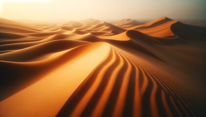 Golden Desert Dunes at Sunset, Tranquil Nature Landscape - obrazy, fototapety, plakaty