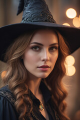 Portrait of sexy woman wearing witch hat