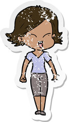 distressed sticker of a happy cartoon girl