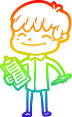 rainbow gradient line drawing cartoon happy boy