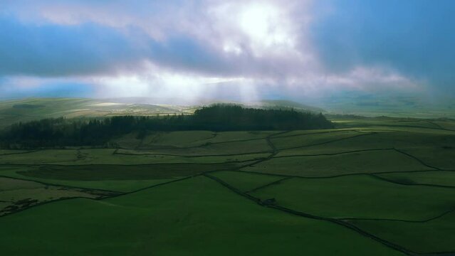 Cinematic aerial video of the mist over the hills in Yorkshire Dales P5