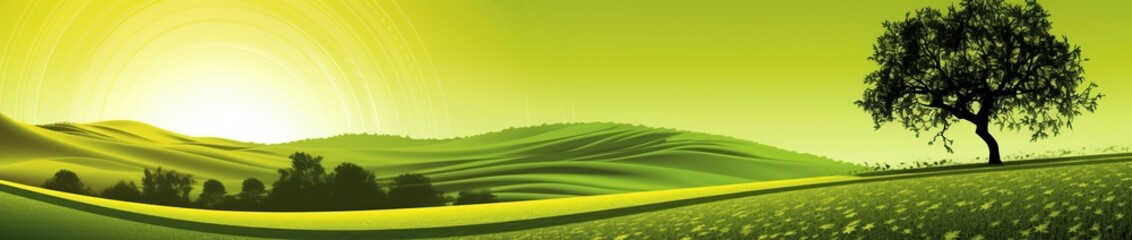 Obraz premium illustration,green nature landscape with tree and mountain ,website header
