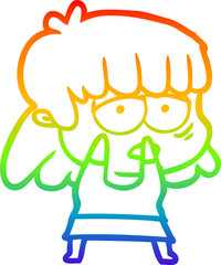 rainbow gradient line drawing cartoon tired woman