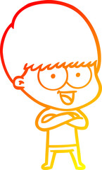 warm gradient line drawing happy cartoon boy
