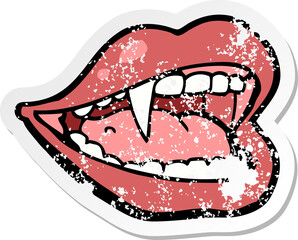 retro distressed sticker of a cartoon vampire mouth
