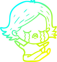 cold gradient line drawing cartoon girl crying