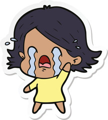 sticker of a cartoon woman crying
