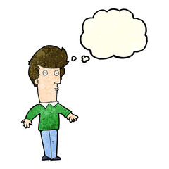 cartoon startled man with thought bubble