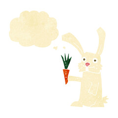 cartoon rabbit with carrot with thought bubble