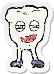 retro distressed sticker of a cartoon funny tooth character