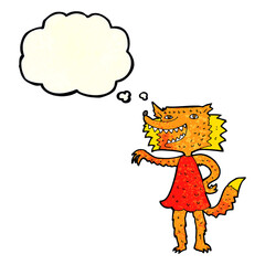 cartoon fox girl with thought bubble