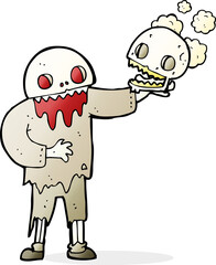 cartoon zombie holding a skull