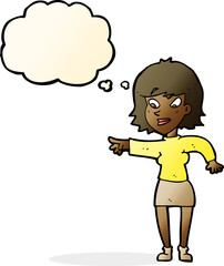 cartoon woman pointing with thought bubble
