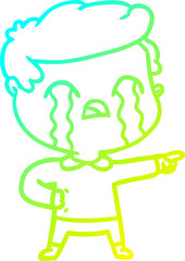 cold gradient line drawing cartoon man crying