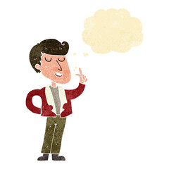 cartoon cool guy snapping fingers with thought bubble