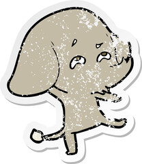 distressed sticker of a cartoon elephant remembering