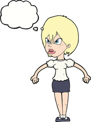 cartoon annoyed woman with thought bubble